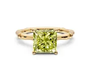 Solitaire Engagement Ring Setting for Fancy Yellow Princess Cut Center with Bamboo Band and Prong Head in Yellow Gold