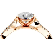 Solitaire Engagement Ring Setting for Pear-Shaped Center with Twisted Pave Split Shank and Prong Head in Rose Gold