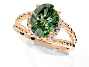 Halo Engagement Ring Setting for Fancy Green Oval Center with Rope Twist Split Shank and Prong Head in Rose Gold