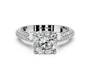 Solitaire Engagement Ring Setting for Cushion Cut Center with Multi-Row Accents and Prong Head in Platinum