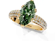 Solitaire Engagement Ring Setting for Fancy Green Marquise Center with Multi-Row Pave Accents and Basket Head in Yellow Gold
