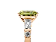 Bar-Set Engagement Ring Setting for Fancy Yellow Emerald Cut Center with Tapered Baguette Accents and Prong Head in Rose Gold