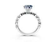Solitaire Engagement Ring Setting for Fancy Blue Heart-Shaped Center with Beaded Bezel Station Band and Prong Head in Sterling Silver