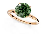 Hidden Halo Engagement Ring Setting for Fancy Green Round Cut Center with Thin Rounded Band and Prong Head in Rose Gold