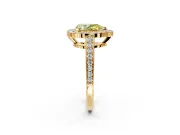 Bezel-Framed Halo Engagement Ring Setting for Fancy Yellow Pear-Shaped Center with Pave Band and Prong Head in Yellow Gold