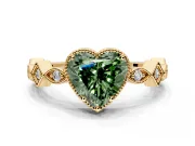 Milgrain Bezel Engagement Ring Setting for Fancy Green Heart-Shaped Center with Marquise Stations and Bezel Head in Yellow Gold