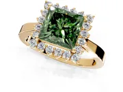 Starburst Halo Engagement Ring Setting for Fancy Green Princess Cut Center with Flat Cathedral Band and Prong Head in Yellow Gold