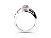 3 Stone Engagement Ring Setting for Fancy Pink Pear-Shaped Center with Tapered Baguettes, Plain Band and Prong Head in Sterling Silver