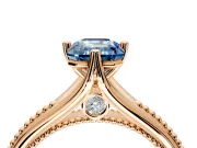 Solitaire Engagement Ring Setting for Fancy Blue Emerald Cut Center with Milgrain Cathedral Band and Prong Head in Rose Gold