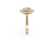 Floral Halo Engagement Ring Setting for Radiant Cut Center with Pave Accents and Prong Head in Yellow Gold