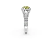 Halo Engagement Ring Setting for Fancy Yellow Round Cut Center with Narrow Pave Split Shank and Prong Head in Platinum