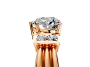 Solitaire Engagement Ring Setting for Heart-Shaped Center with Grooved Bar Accent Band and Prong Head in Rose Gold