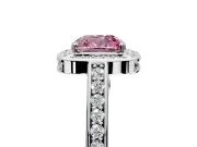 Halo Engagement Ring Setting for Fancy Pink Cushion Cut Center with Framed Halo, Pave Band and Prong Head in Platinum