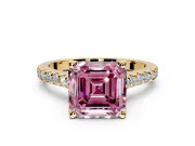 Solitaire Engagement Ring Setting for Fancy Pink Asscher Cut Center with Widening Pave Band and Claw Prong Head in Yellow Gold
