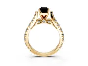 Solitaire Engagement Ring Setting for Fancy Black Emerald Cut Center with Pave Cathedral Shoulders and Prong Head in Yellow Gold