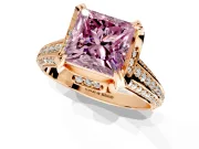 Solitaire Engagement Ring Setting for Fancy Pink Princess Cut Center with Accented Split Shank and Prong Head in Rose Gold