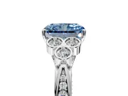 Cluster Engagement Ring Setting for Fancy Blue Radiant Cut Center with Bezel Accent Clusters and Prong Head in Platinum