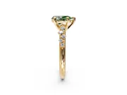Solitaire Engagement Ring Setting for Fancy Green Pear-Shaped Center with Trailing Leaf Accent Band and Prong Head in Yellow Gold