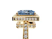Halo Engagement Ring Setting for Fancy Blue Radiant Cut Center with Metal-Rimmed Halo, Pave Band and Prong Head in Yellow Gold