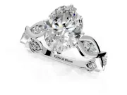 Solitaire Engagement Ring Setting for Oval Center with Accented Twist Band and Leaf Prong Head in Platinum