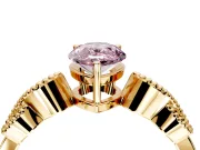 Leaf Engagement Ring Setting for Fancy Pink Pear-Shaped Center with Milgrain Accent Band and Prong Head in Yellow Gold