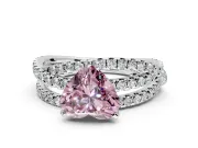 Solitaire Engagement Ring Setting for Fancy Pink Heart-Shaped Center with Woven 3-Strand Pave Band and Prong Head in White Gold