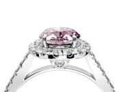Halo Engagement Ring Setting for Fancy Pink Oval Center with Raised Halo, Pave Band and Prong Head in Platinum