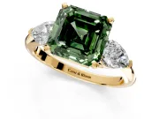3 Stone Engagement Ring Setting for Fancy Green Asscher Cut Center with Large Pear-Shaped Accents and Prong Head in Yellow Gold