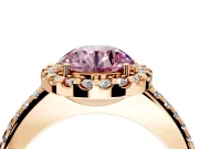 Pave Halo Engagement Ring Setting for Fancy Pink Round Cut Center with Single Row Pave Band and Prong Head in Rose Gold