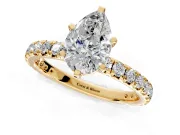 Solitaire Engagement Ring Setting for Pear-Shaped Center with Shared-Prong Accents and Prong Head in Yellow Gold