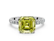 Solitaire Engagement Ring Setting for Fancy Yellow Asscher Cut Center with Large Accent Band and Prong Head in Sterling Silver