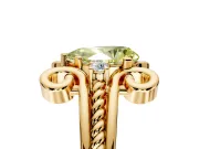 Solitaire Engagement Ring Setting for Fancy Yellow Pear-Shaped Center with Twisted Band and Scroll Prong Head in Yellow Gold