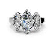 3 Stone Engagement Ring Setting for Marquise Center with Raised Basket Heads and Prong Head in Sterling Silver