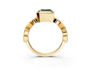 Milgrain Bezel Engagement Ring Setting for Fancy Green Asscher Cut Center with Marquise Stations and Bezel Head in Yellow Gold
