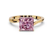 Solitaire Engagement Ring Setting for Fancy Pink Princess Cut Center with Plain Bypass Twist Band and Prong Head in Yellow Gold