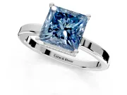 Hidden Halo Engagement Ring Setting for Fancy Blue Princess Cut Center with Wide Flat Plain Band and Prong Head in Platinum