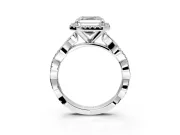Halo Engagement Ring Setting for Asscher Cut Center with Pave and Plain Twist Band and Prong Head in Sterling Silver