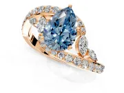 Solitaire Engagement Ring Setting for Fancy Blue Pear-Shaped Center with Pave Bypass Twist Band and Prong Head in Rose Gold