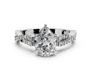 Solitaire Engagement Ring Setting for Pear-Shaped Center with Twisted Pave Split Shank and Prong Head in Platinum