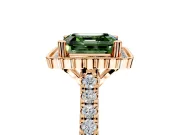 Milgrain Floral Halo Engagement Ring Setting for Fancy Green Asscher Cut Center with Pave Band and Prong Head in Rose Gold