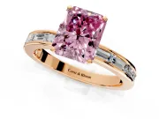 Solitaire Engagement Ring Setting for Fancy Pink Radiant Cut Center with Channel Baguette Band and Prong Head in Rose Gold