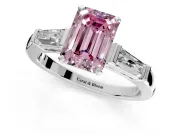 3 Stone Engagement Ring Setting for Fancy Pink Emerald Cut Center with Tapered Baguettes, Plain Band and Prong Head in Platinum