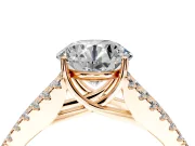 Solitaire Engagement Ring Setting for Round Cut Center with Pave Split Shank and Prong Head in Rose Gold