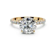 Solitaire Engagement Ring Setting for Round Cut Center with Micro Pave Band and Prong Head in Yellow Gold