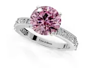 Solitaire Engagement Ring Setting for Fancy Pink Round Cut Center with Milgrain-Edged Pave Band and Prong Head in Sterling Silver