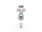 Halo Engagement Ring Setting for Fancy Pink Cushion Cut Center with Pave Infinity Twist Band and Prong Head in Sterling Silver