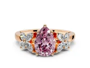 Floral Engagement Ring Setting for Fancy Pink Pear-Shaped Center with Marquise Cluster Shoulders and Prong Head in Rose Gold