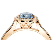 Halo Engagement Ring Setting for Fancy Blue Pear-Shaped Center with Pave Accents, Heart Basket and Prong Head in Rose Gold