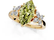 Floral Engagement Ring Setting for Fancy Yellow Marquise Center with Marquise Cluster Shoulders and Prong Head in Yellow Gold