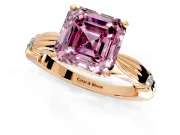 Solitaire Engagement Ring Setting for Fancy Pink Asscher Cut Center with Carved Leaf Shoulders and Prong Head in Rose Gold